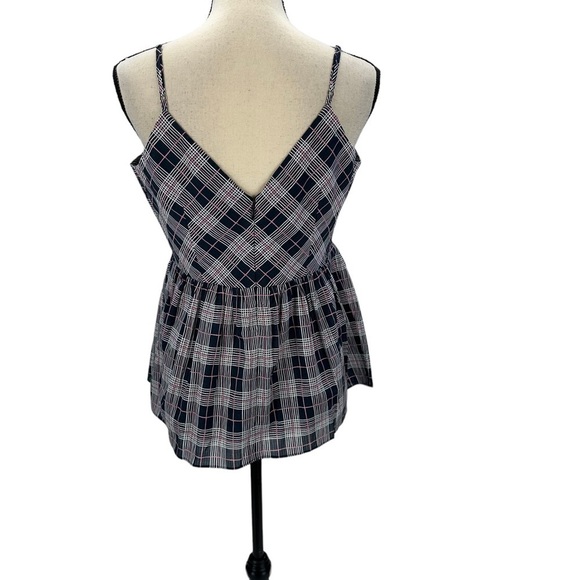 Club Monaco Sleeveless Plaid Peplum Cami Chemise - Blue Pink White - size Medium - Picture 3 of 10